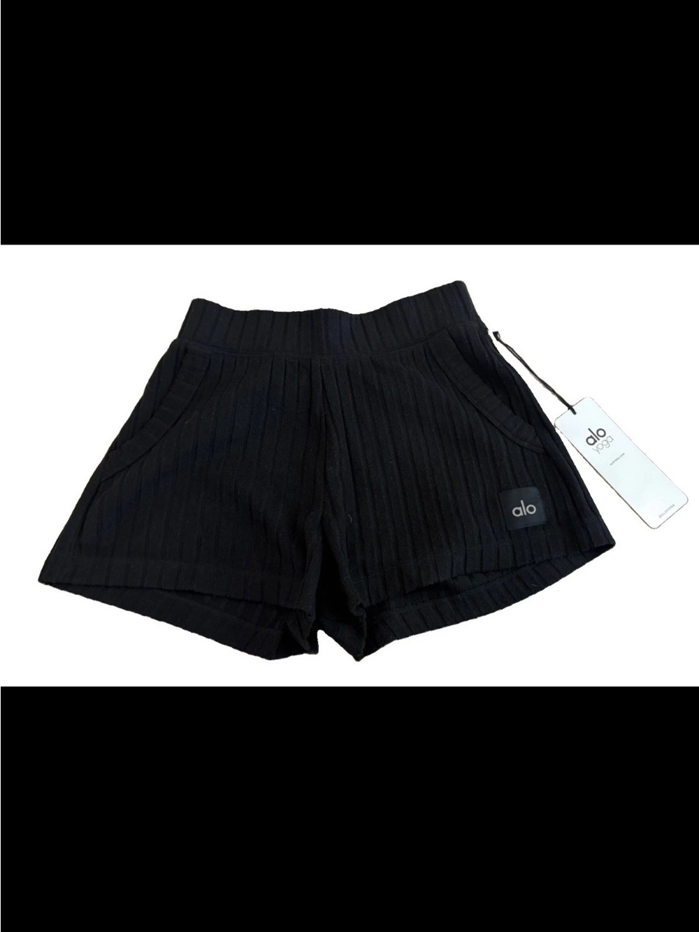 Alo Muse Shorts Ribbed Knit Elastic Waist black Size extra small